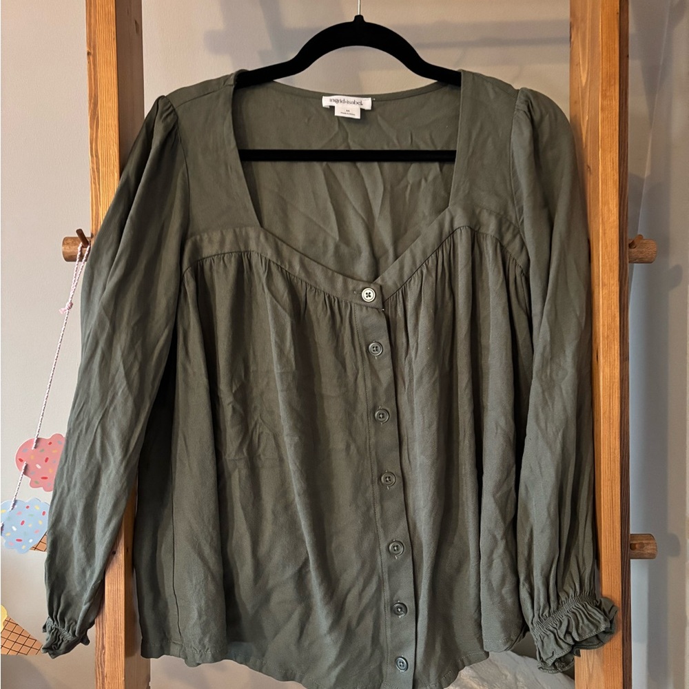 Ingrid & Isabel Forest Green Button-Down Blouse